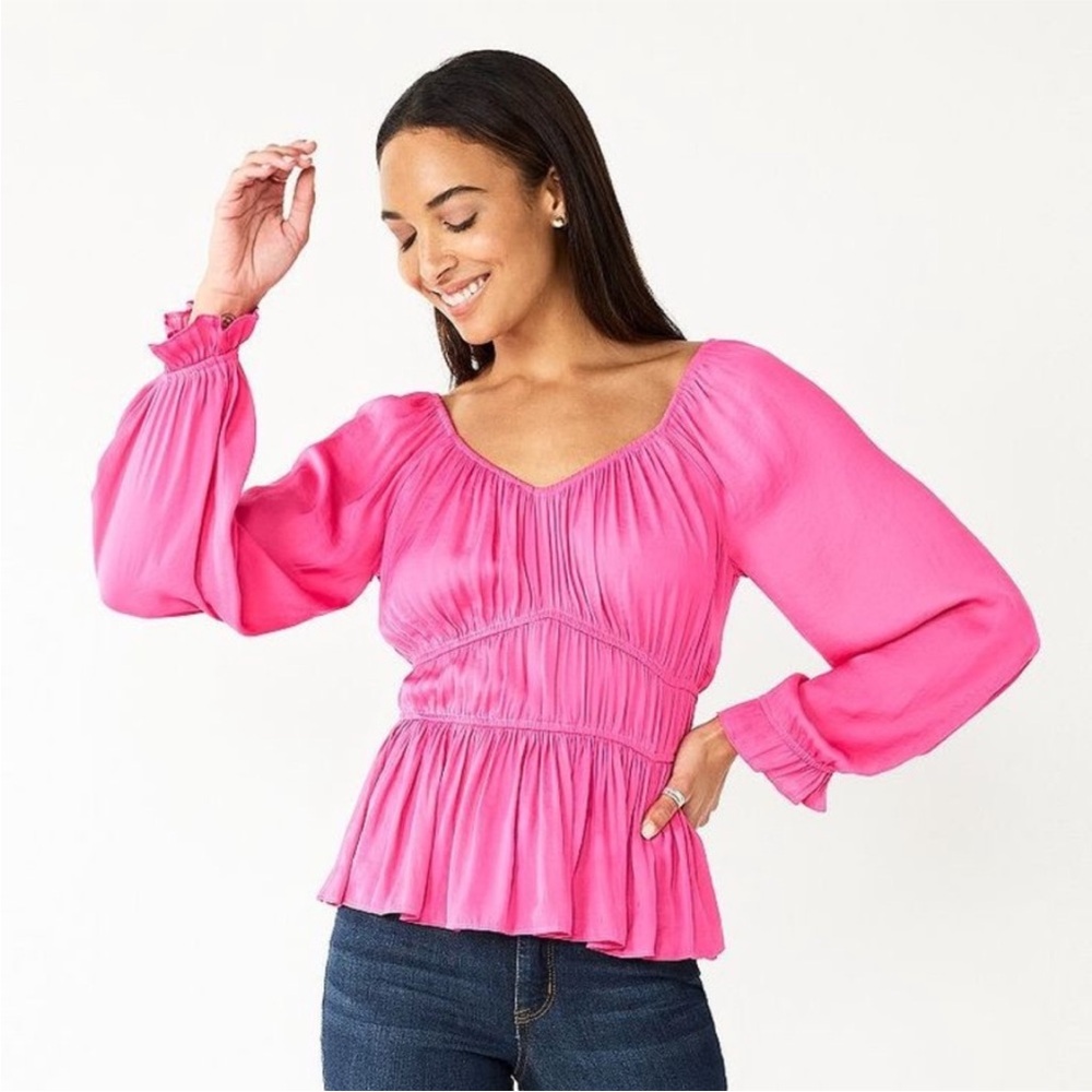 Nine West Women's Pink Long Sleeve Ruched Top